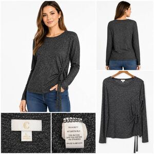 C by Cubic Women's Gray Marled Side Tie Long Sleeve Top Size L